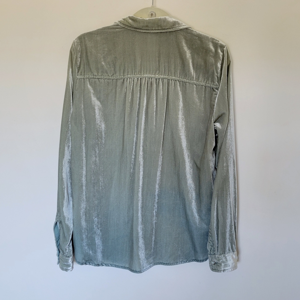 Anthropologie Sage Green Button-Up Velvet Shirt - Picture 4 of 7